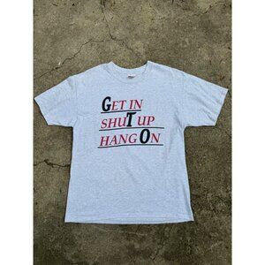 Vintage 90's Get In Shut Up Hang On GTO Single Stitch Tee T-Shirt Grey Large
